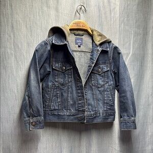 GAP Blue and Gray Jean Jacket with Hood size small